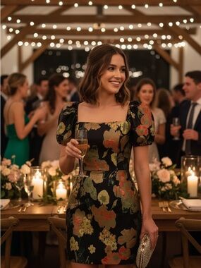 Lulu's Black Floral Puff-Sleeve Mini Dress